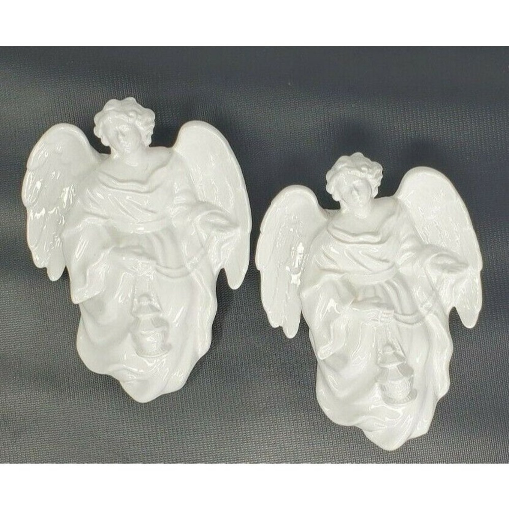 Set‎ 2 Vintage White Ceramic or Porcelain Angel Wall Pockets dated 1993 Omnibus